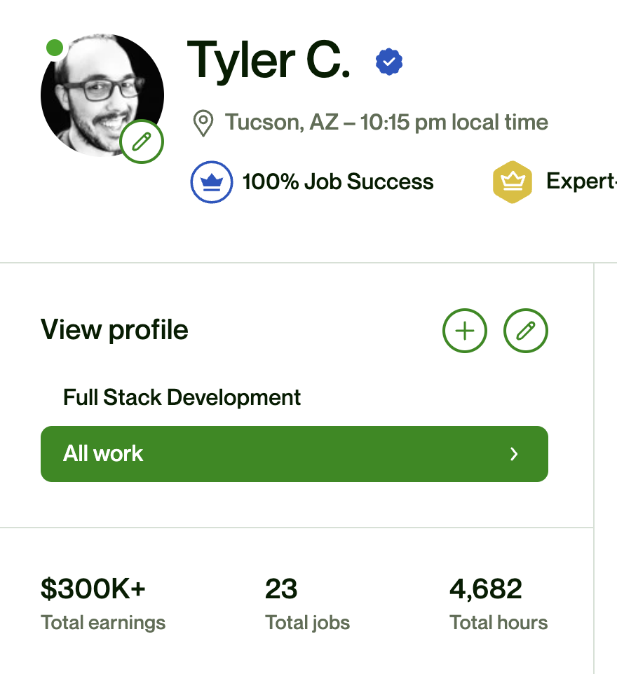Tyler's Upwork profile